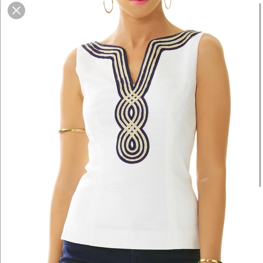 Lilly Pulitzer Janice White tank w gold an…